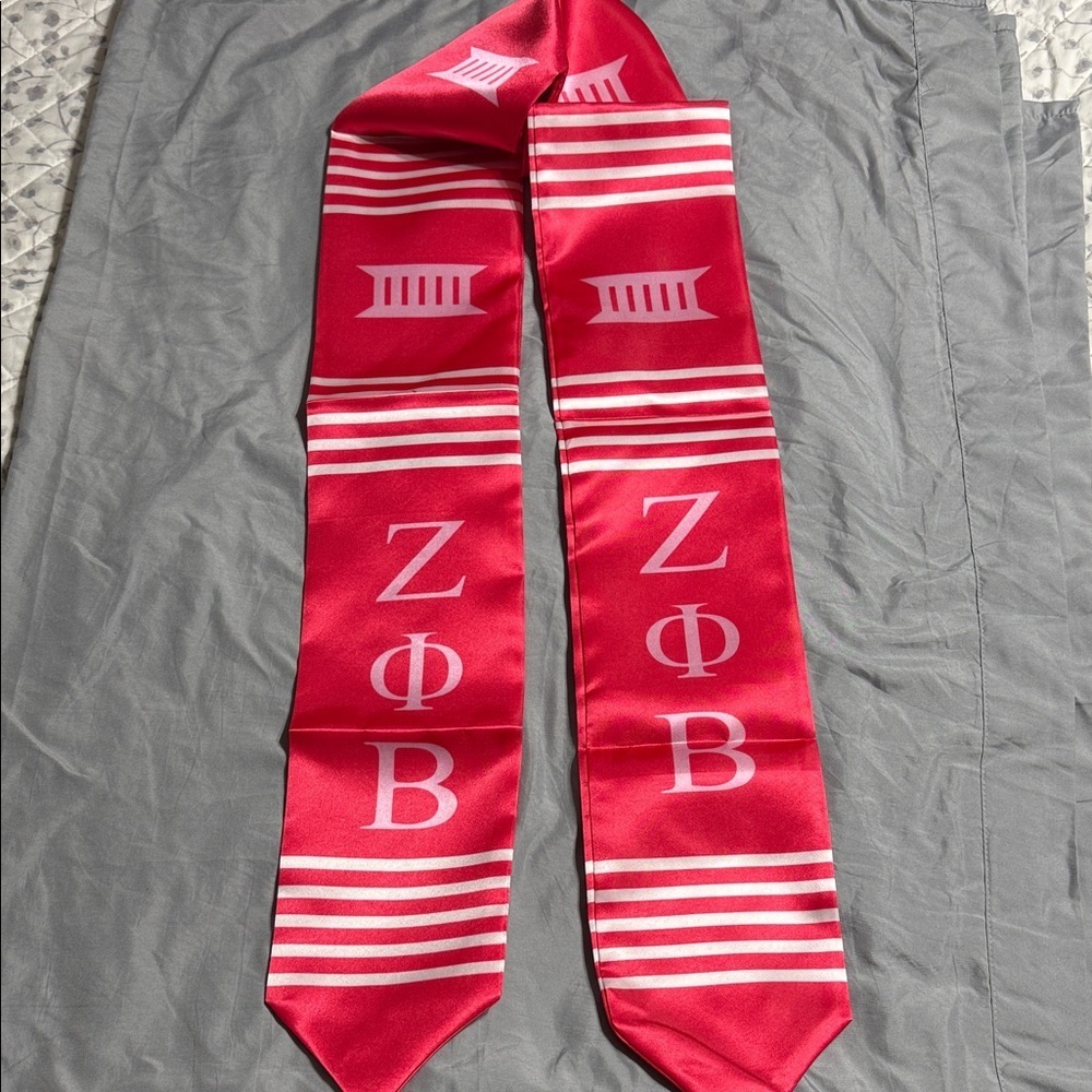 Pinkish Red and White Greek Letter Zeta Phi Beta Stole